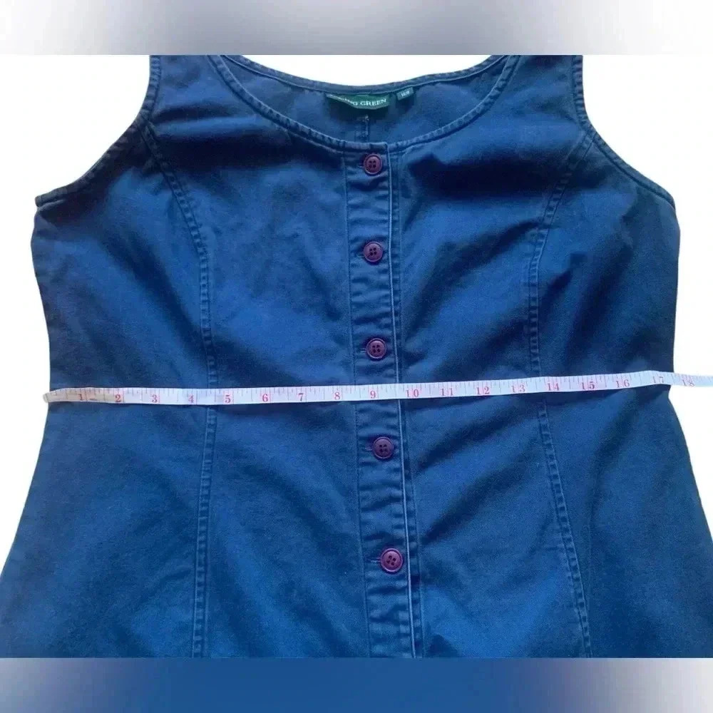 Vintage “Racing Green” Blue Button Down Midi Dress- Size 14R (Large) - Picture 5 of 8
